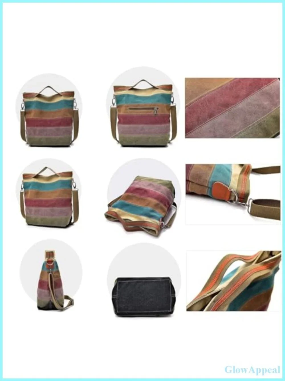 Women's Canvas Hobo Tote Crossbody Bag with Detachable Strap